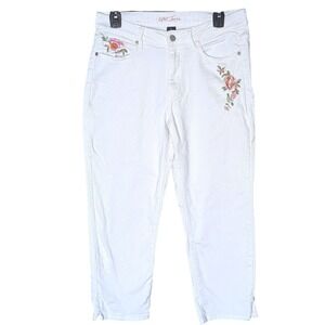 Kikit White Embroidered Sequin Jeans Cropped Straight Leg Sz 8 Y2K Boho Cottage‎